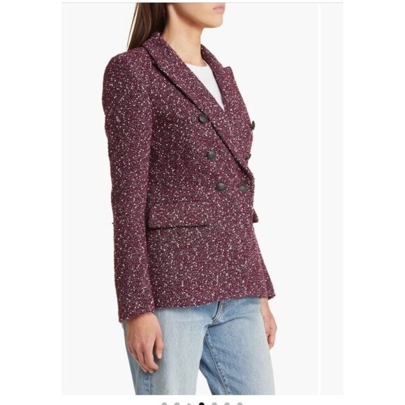 NWT RAG & BONE "Preston" Burgundy Tweed Boucle Double Breasted Blazer Jacket 2 - Picture 6 of 16